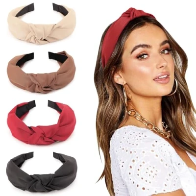 Abbildung von DRESHOW Haarreifen Damen Mädchen 4 Stück Verknotet Stirnband Haarreif Boho Breite Haarbänder Anti Rutsch