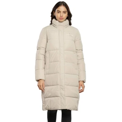 Abbildung von Calvin Klein Jeans Damen Mantel Monologo Non Down Long Puffer Winter, Beige (Plaza Taupe), S