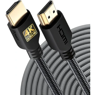 Abbildung von PowerBear 4K HDMI Kabel 15m 18Gbps Hochgeschwindigkeit Kabel, geflochtenes Nylon &amp; Goldstecker, @ 60Hz, Ultra HD, 2K, 1080P, ARC CL3 zertifiziert für Laptop, Monitor, PS5, PS4 mehr