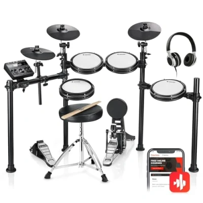 Abbildung von Donner DED 200 E Drum Sets, Schlagzeug mit 450 Sounds, USB MIDI Konnektivität, Throne/Sticks/Kopfhörer/Audiokabel, Weihnachtsgeburtstagsgeschenk