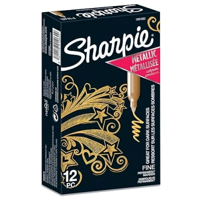 Abbildung von SHARPIE Metallic Permanentmarker Marker Stifte mit feiner Spitze Gold Tinte 12er Stück