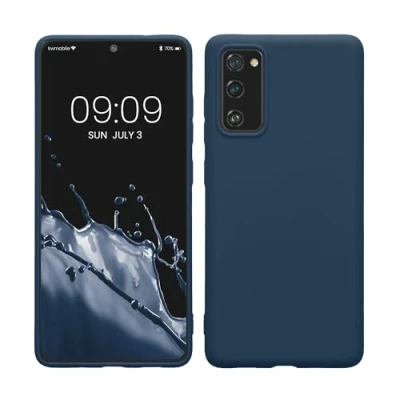 Abbildung von kwmobile Hülle kompatibel mit Samsung Galaxy S20 FE weiches TPU Silikon Case Cover geeignet für kabelloses Laden Marineblau