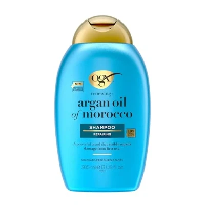 Abbildung von OGX Argan Oil of Morocco Shampoo (385 ml), regenerierendes Haarshampoo repariert Haarschäden sichtbar bereits nach der ersten Anwendung, Haarpflege mit Arganöl für trockenes, geschädigtes Haar