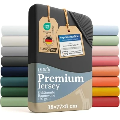 Abbildung von Laleni Premium Spannbettlaken 38x77 Babywiege oval 2er Set OEKO TEX zertifiziertes Stubenwagen Moseskorb Bezug aus Baumwolle Kinderwagen Baby Bettwäsche Anthrazit