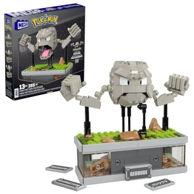 Abbildung von MEGA Pokémon Actionfigur Bauset, Mini Motion Kleinstein mit 343 Teilen und Schlagbewegung, Spielzeug für Sammler zum Zusammenbauen Präsentieren, HWR79