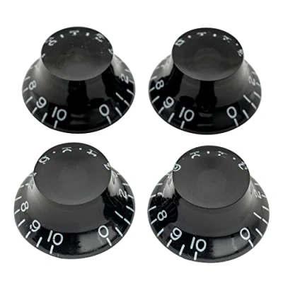 Abbildung von Musiclily Pro Metrische Gitarrenknöpfe Top Hat Potiknöpfe Bell Knobs für Epiphone Les Paul Style E Gitarre Bass, Schwarz (4er Set)