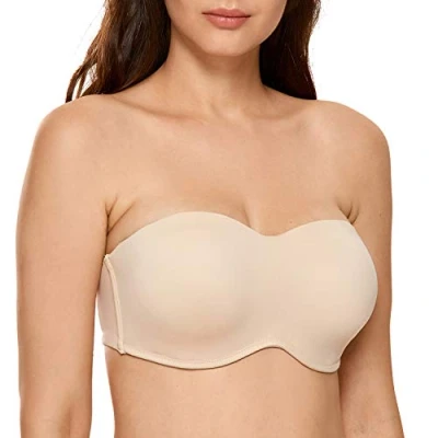 Abbildung von DELIMIRA Damen Trägerloser BH T Shirt mit Bügel Große Größen ohne Einlagen Beige 75A