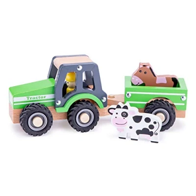 Abbildung von New Classic Toys 11941 Spielfahrzeuge Traktor mit Anhänger, grün