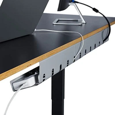 Abbildung von PAMO Kabelkanal Schreibtisch 3er Set zur einfachen Montage untertisch I inkl. 10x Klett Kabelbinder und Kabel Clips Organizer für Büro/Home Office Tisch