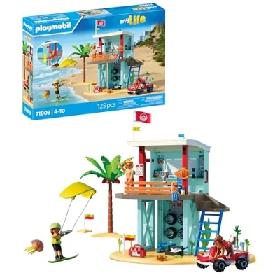 Abbildung von PLAYMOBIL Vacation on The Beach Rettungsturm mit Buggy Spielzeug ab 4 Jahren Geschenk für Kinder Fördert Kreativität &amp; Abenteuerlust Strand Abenteuer Figuren Fahrzeug 71903