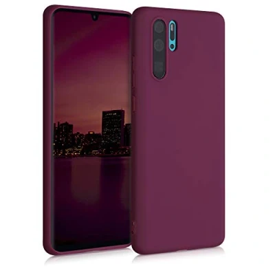 Abbildung von kwmobile Hülle kompatibel mit Huawei P30 Pro weiches TPU Silikon Case Cover geeignet für kabelloses Laden Bordeaux Violett