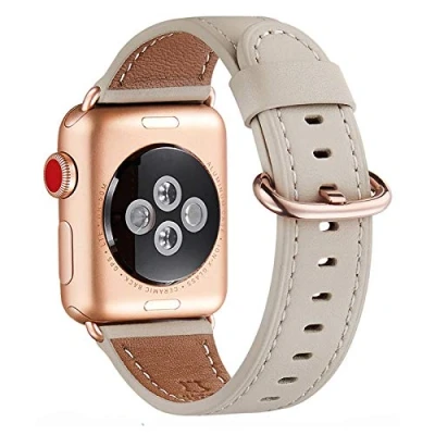 Abbildung von WFEAGL Kompatibel für Apple Watch Armband 40mm 41mm 38mm,Lederband Ersatzband Herren Damen iWatch Series 10/9/8/7/6/5/4/3/2/1,SE(38mm 41mm, Elfenbein Weiße+Roségold)