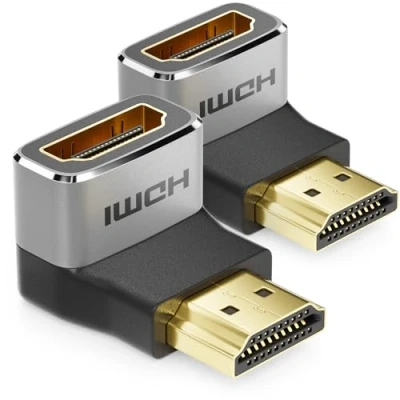 Abbildung von deleyCON 2 Stück HDMI Adapter Kupplung Verbinder 8K@60Hz / 4K@120Hz UHD 7680x4320 Aluminium 2.1 ARC HDR10+ Dolby Vision VRR ALLM 48Gbps 90 Gewinkelt Grau Schwarz