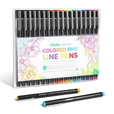 Abbildung von Fineliner Set 18er, Ohuhu 11 Bunt &amp; 6 Schwarz mit 1 Brush Pen Wasserfest Tuschestifte für Handlettering, Skizzieren, Schreiben, Künstlerische Illustration, Technisches Zeichnen