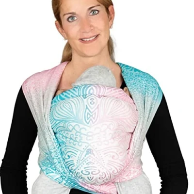 Abbildung von Hoppediz gewebtes Baby Tragetuch ab Geburt, Neugeboren bis Kleinkind, 100% kbA Baumwolle (Bio), Jaipur creme 4,60 m