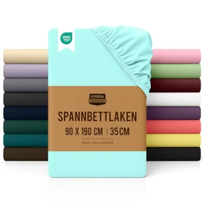 Abbildung von Utopia Bedding Spannbettlaken 90x190cm Spa Blau Gebürstete Polyester Mikrofaser Spannbetttuch 35 cm Tiefe Tasche