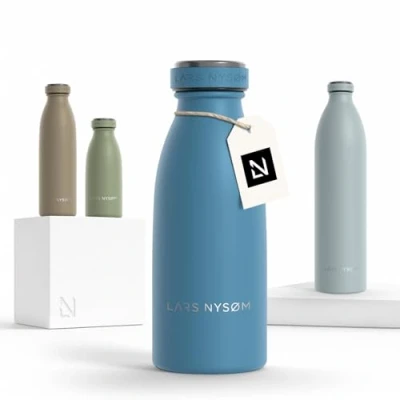 Abbildung von LARS NYSØM Edelstahl Trinkflasche 350ml, 500ml, 750ml, 1L, 1 5 liter Thermosflasche Kohlensäure geeignet Auslaufsichere Wasserflasche für Sport, Outdoor, Schule (Calypso Blue, 350ml)