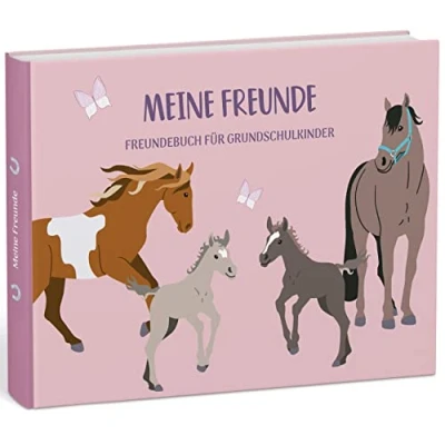 Abbildung von mintkind® „Meine Schulfreunde“ Freundebuch Schule Mädchen und Jungen Pferde Design Freundschaftsbuch Grundschule Meine Freunde Buch Geschenk zur Einschulung Schulfreundebuch zum Ausfüllen