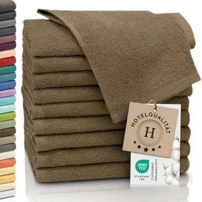 Abbildung von ZOLLNER 10er Set Gästehandtücher weiche und saugstarke Handtücher waschbar bis 95C Baumwolle 30x50 cm in braun