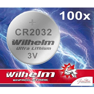 Abbildung von 100 x Knopfzelle CR2032 Wilhelm Batterie Lithium 3V CR 2032 Industrieware…