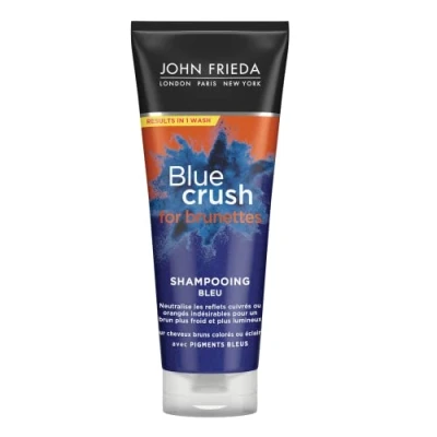 Abbildung von John Frieda Blue Crush Intensive Shampoo 250ml, Toning für braunes Haar, Anti Messing Brünettes mit zerkleinerten blauen Pigmenten