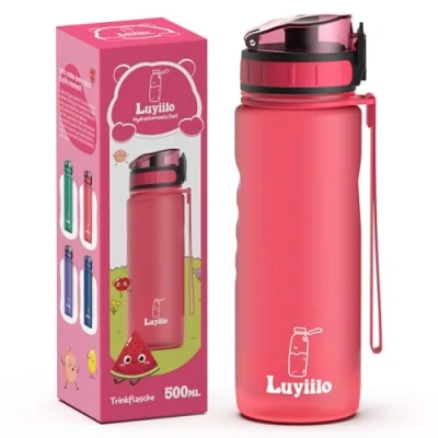 Abbildung von Luyiilo Trinkflasche Kinder Auslaufsicher 0,5L, BPA Frei mit Fruchteinsatz, Wasserflasche Spülmaschinenfest, Perfekt für Schule, Kindergarten, Sport (Rosa)