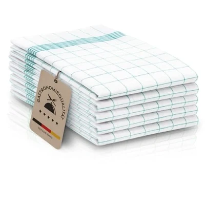 Abbildung von ZOLLNER 5er Set Geschirrtücher Baumwolle in 50x70 cm super saugstarke und langlebige Küchentücher waschbar bis 95C türkis weiß kariert Gastronomiequalität Oeko Tex® Zertifiziert
