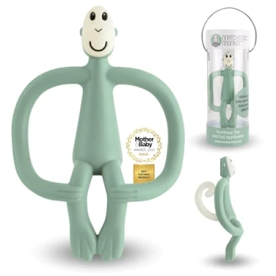 Abbildung von Matchstick Monkey Beißring Affe Original Baby Zahnungshilfe weiche Noppen massieren wundes Zahnfleisch Silikon BPA frei Greifling für Zahnen ab 3 Monaten mintgrün