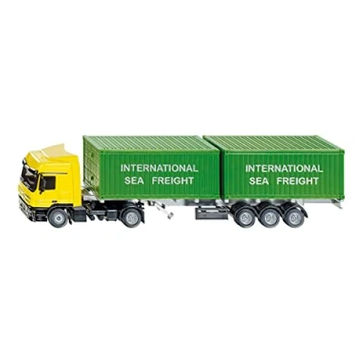 Abbildung von siku 3921, LKW mit Container, 1:50, Metall/Kunststoff, Gelb/Grün, Inkl. 2 Variierbare Anhängerlänge