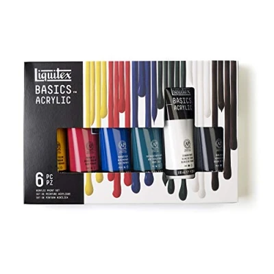 Abbildung von Liquitex 3699420 Basics Acrylfarbe, monopigmentierte Künstlerpigmente, lichtecht, mittlere Viskosität, Archivqualität, seidenglänzender Finish 6 Farben Set a 118ml, in 118ml Tuben