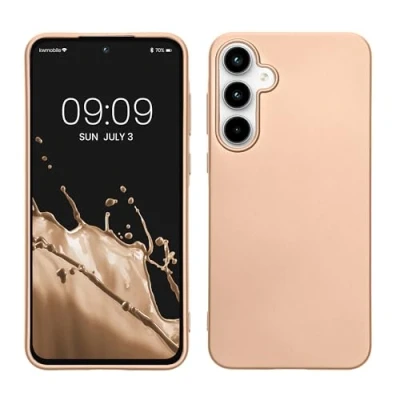 Abbildung von kwmobile Case kompatibel mit Samsung Galaxy A55 5G Hülle Schutzhülle aus Silikon metallisch schimmernd Handyhülle Metallic Gold