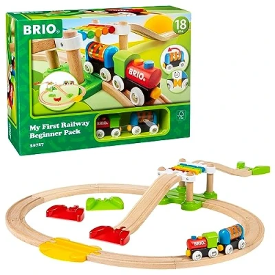 Abbildung von BRIO World 33727 Mein erstes Bahn Spiel Set Zug mit Waggon, Schienen &amp; Hängebrücke für Kleinkinder Einsteiger empfohlen ab 18 Monaten, tolles