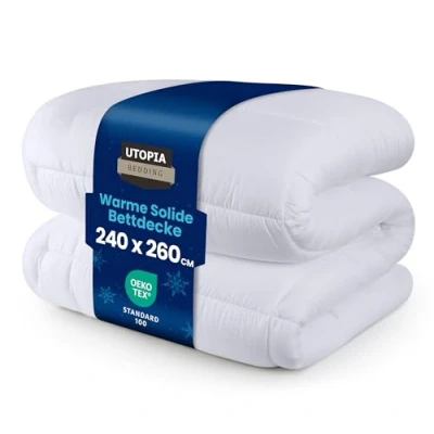 Abbildung von Utopia Bedding Bettdecke 240 x 260 cm, Ganzjahresdecke 370 GSM Füllung, atmungsaktive Schlafdecke, Steppdecke, Super Weiche Kuschelige (Weiß)
