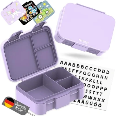 Abbildung von BEARFOOT Bento Box COMPACT BPA freie Kinder Brotdose für Schule &amp; Kindergarten Auslaufsichere Lunchbox Mädchen Jungen Praktisch, leicht kompakt (Lila, 650ml)