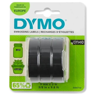 Abbildung von DYMO Original Prägeband 3D weiß auf schwarz 9 mm x 3 m selbstklebendes Kunststoff Etikettenband für Junior &amp; Omega Beschriftungsgerät Prägebänder