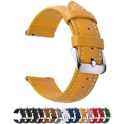 Abbildung von Fullmosa 12 Farben Uhrenarmband, Axus Serie Lederarmband Ersatz Watch Armband mit Edelstahl Metall Schließe für Herren Damen 22mm Gelb