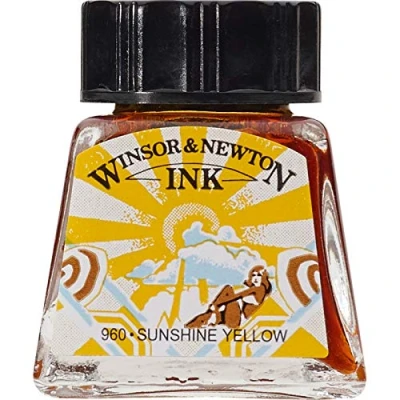 Abbildung von Winsor &amp; Newton 1005633 Drawing Inks Zeichentusche für Kalligraphen, Illustratoren, Grafikern, Künstler wasserbeständige Farben, herrvorragender Transparenz, 14ml Flasche Sonnengelb
