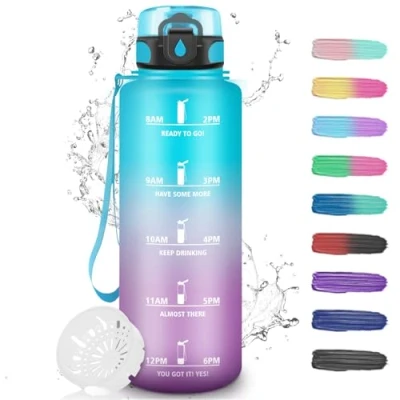 Abbildung von Trinkflasche, Wasserflasche 1.5 liter, Trinkflasche Sport mit Filter, Zeitmarkierung, Leicht zu Reinigen, Auslaufsicher, für Fitness, Camping, Wandern, Yoga