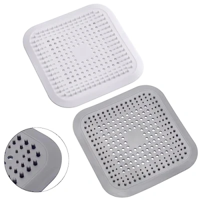 Abbildung von Alyvisun 2Pcs Silikon Abflusssieb mit Saugnapf, Haarfänger Dusche Abfluss Abdeckung, Duschablauf Haarsieb für Waschbecken, Badezimmer, Badewanne, Küche (Weiß + Grau)