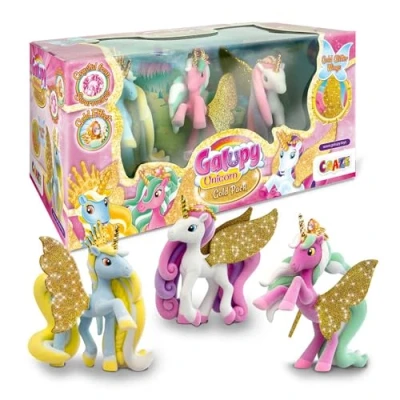 Abbildung von GALUPY Unicorn Gold Edition 3X Einhorn Figuren mit goldenen Flügeln &amp; Kristall von Swarovski Spielzeug