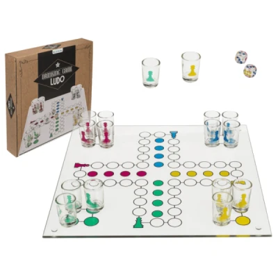 Abbildung von Out of the Blue 79/3943 Glas Trinkspiel Ludo, mit 16 Gläsern und 2 Würfeln, Spielfläche ca. 31 x cm, im Geschenkkarton