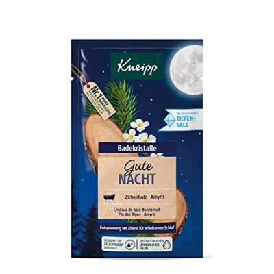 Abbildung von Kneipp Badekristalle Gute Nacht mit naturreinem Tiefensalz der Saline Luisenhall &amp; ätherischen Ölen aus Zirbenholz Amyris 60g