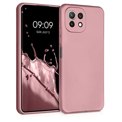 Abbildung von kwmobile Case kompatibel mit Xiaomi 11 Lite (5G) NE/Mi Hülle Schutzhülle aus Silikon metallisch schimmernd Handyhülle Metallic Rosegold