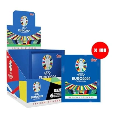 Abbildung von Topps Offizielle EURO 2024 Sticker Collection Full Box (100 Pakete) 6 Aufkleber pro Packung (600 Aufkleber)