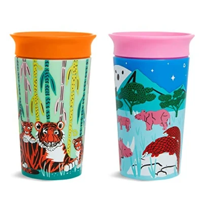 Abbildung von Munchkin Miracle 360 Trinkbecher für Babys und Kleinkinder, BPA freier Trinklernbecher, auslaufsicher &amp; spülmaschinenfest, recycelte Verpackung 266 ml, 2er Set Nashorn/Tiger