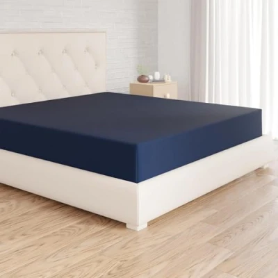 Abbildung von Amazon Basics Spannbettlaken, 180 x 200 30 cm, Mikrofaser, Spannbetttuch Matratzenhöhe bis Marineblau
