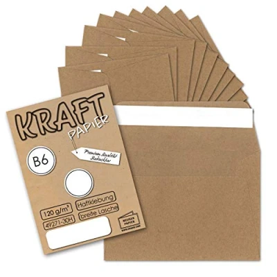 Abbildung von 100x Vintage Umschläge DIN B6 125 x 176 mm Kraftpapier 120 g/m² braun Recycling Brief Haftklebung UmWelt by GUSTAV NEUSER